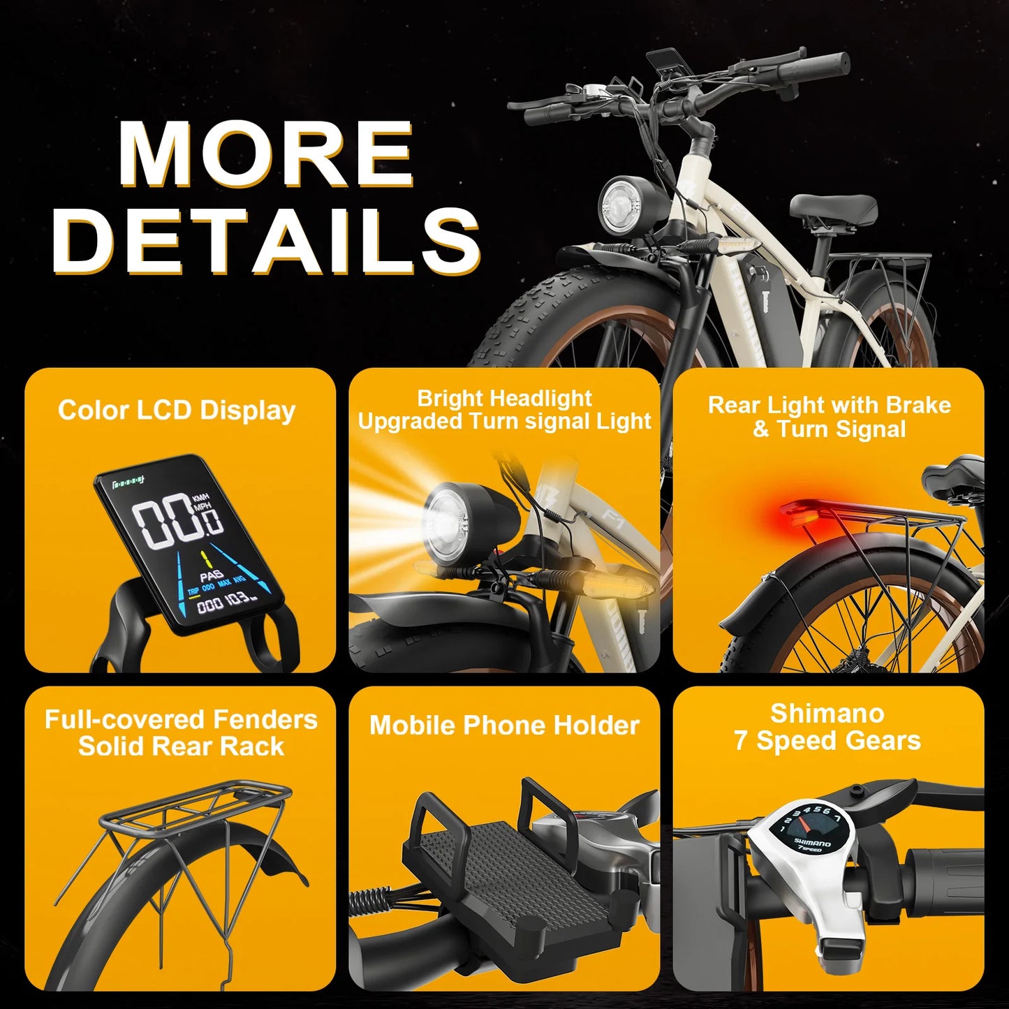 Zeegr F1 Fat Tire Electric Bike 1000W 48V 16Ah Lithium Battery Offroad US Stock