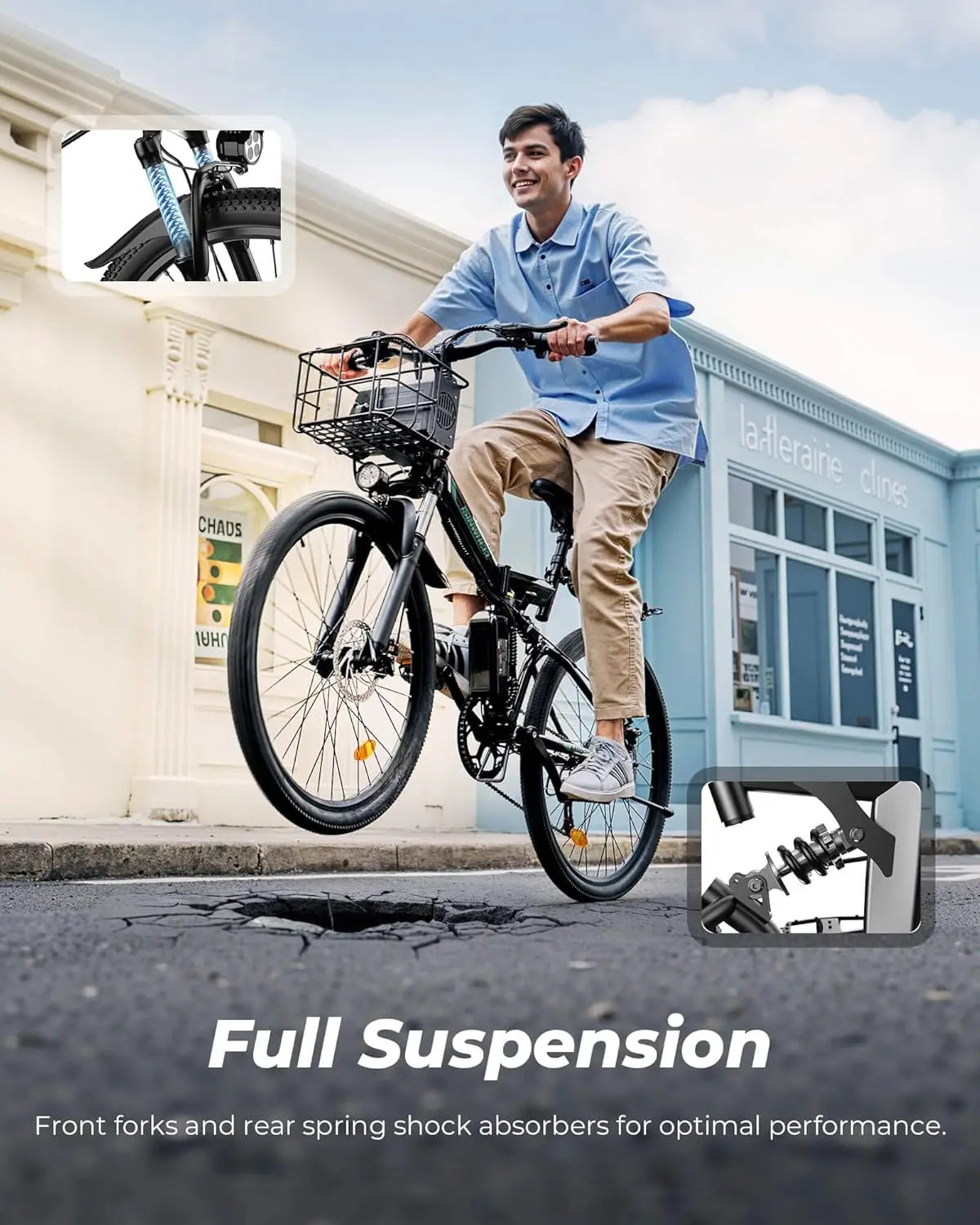 Isinwheel M40 Folding Electric Bike 36V 10Ah 500W Basket