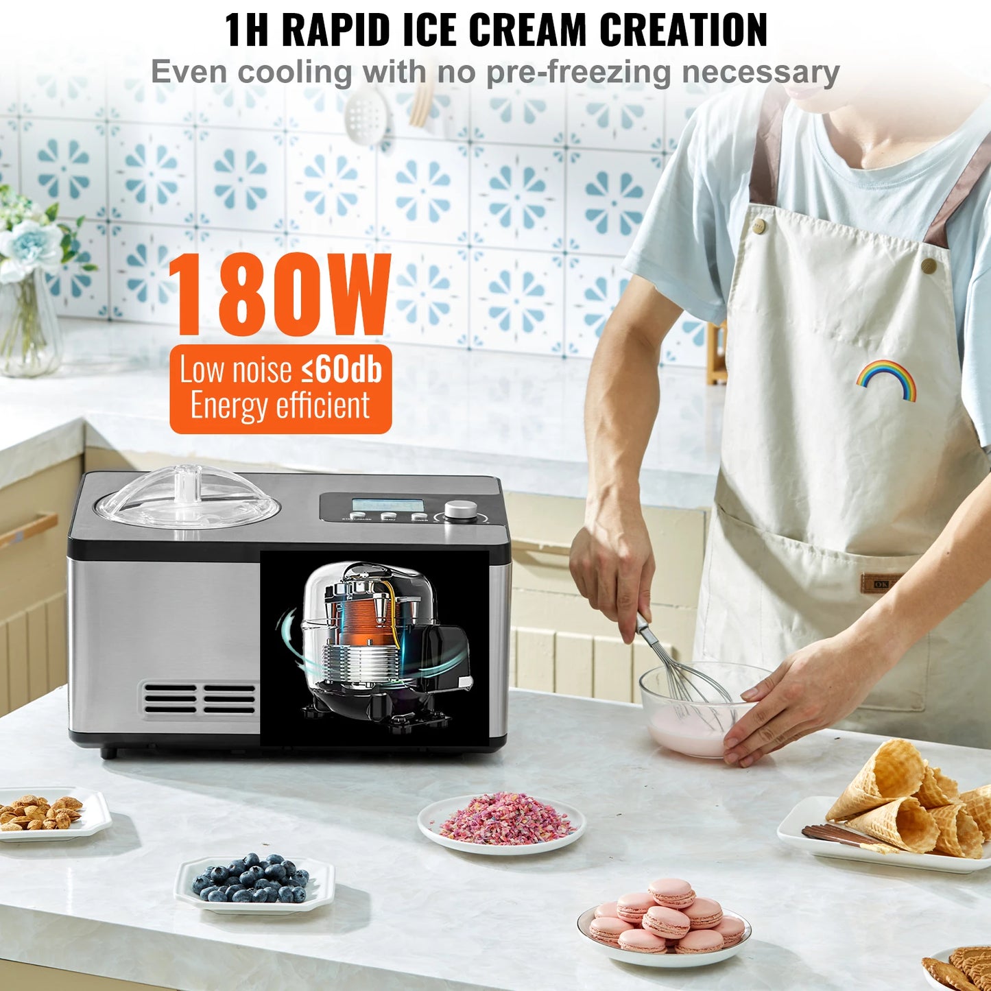 SucceBuy Automatic Ice Cream Maker With Compressor 2 Qt
