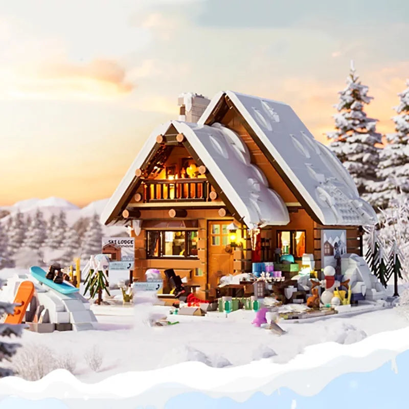 Snow Hut Christmas Ski Chalet Set With LED Model 2187 Pieces