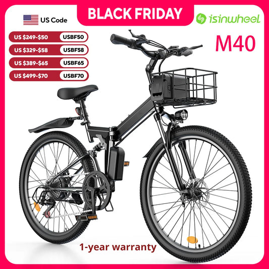 Isinwheel M40 Folding Electric Bike 36V 10Ah 500W Basket