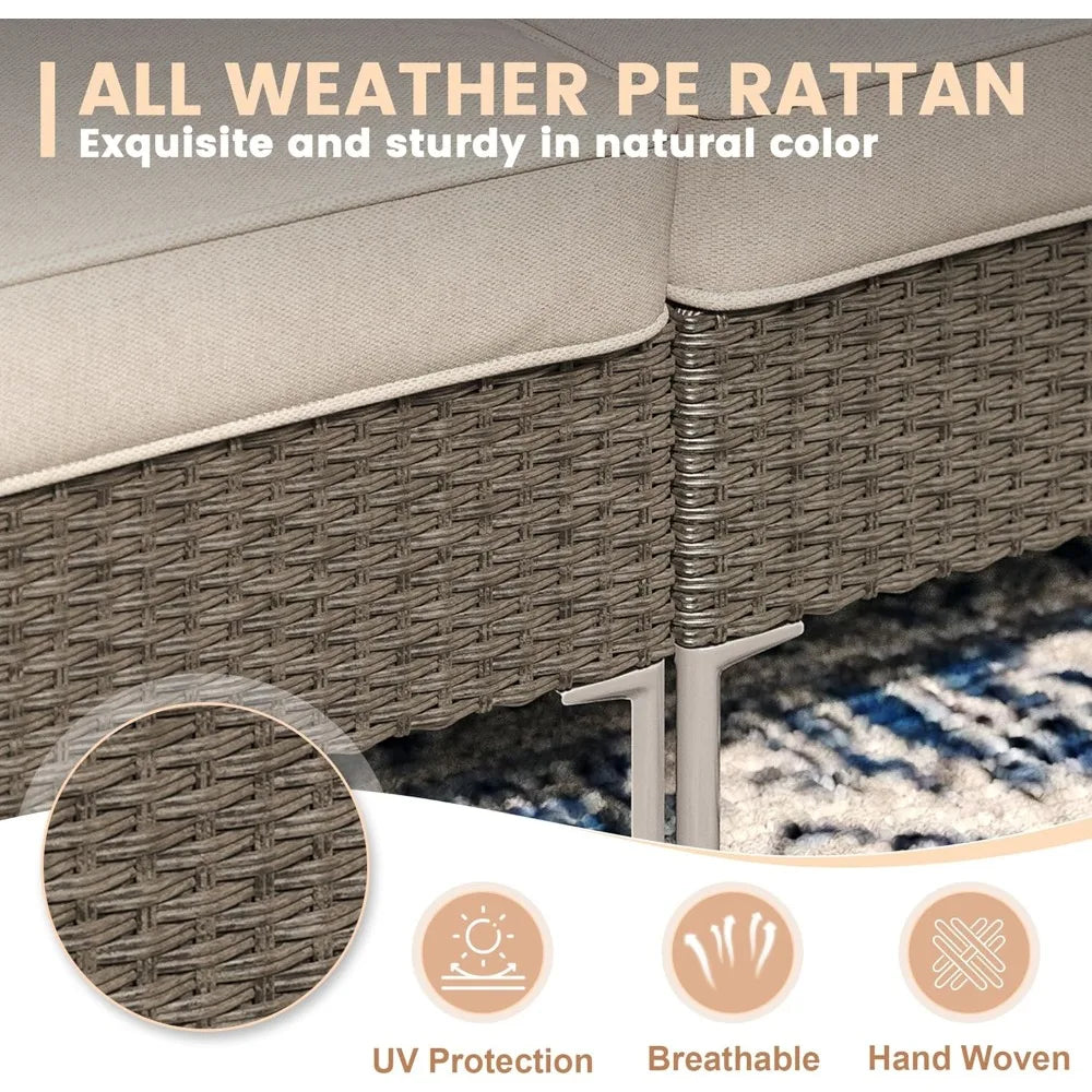 7 Piece Wicker Patio Set Outdoor Sofa Glass Top Table