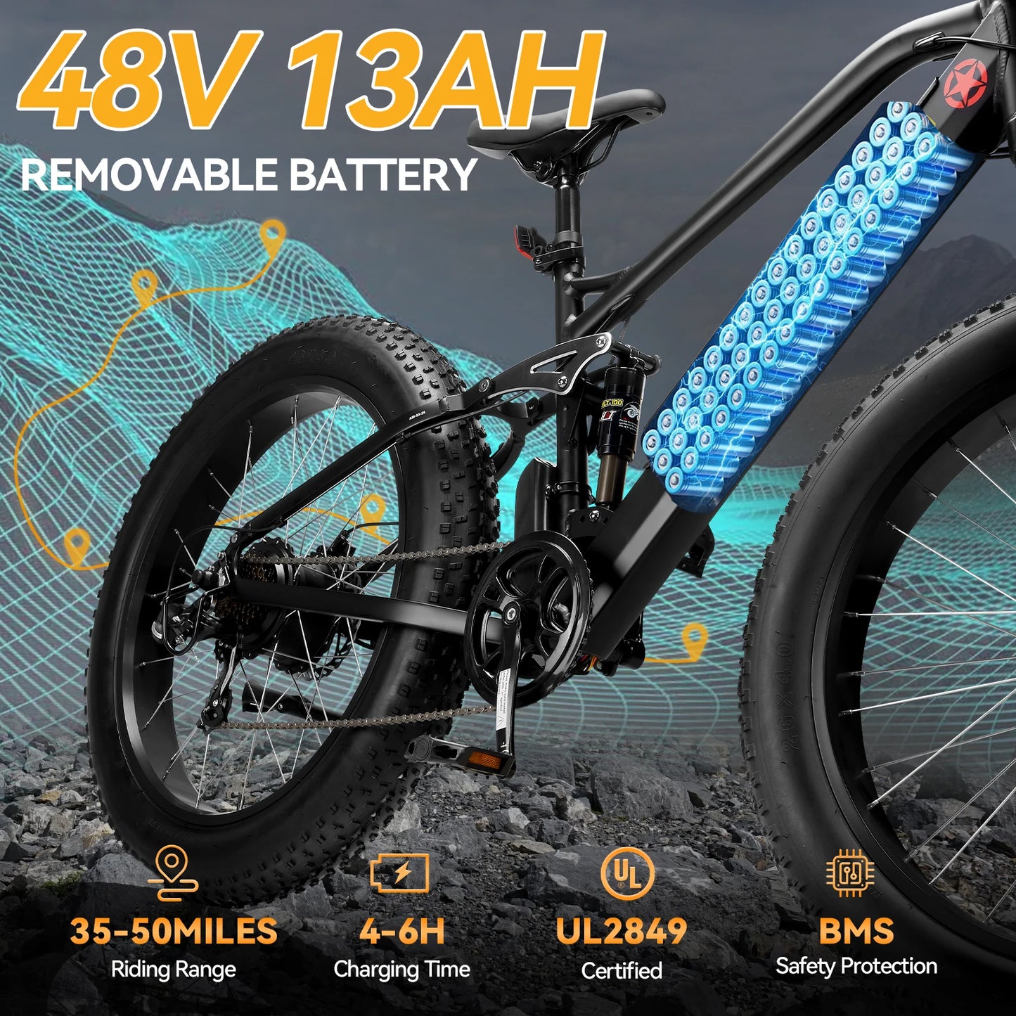 ZNH 1000W Fat Tire Electric Bike For Adults 26 MPH 48V 13Ah