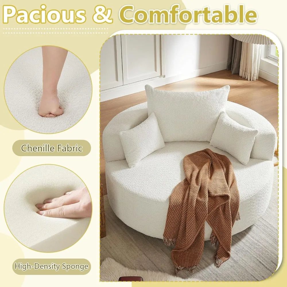 55 Inch Oversized Round Swivel Chaise Lounge Chair - Antland Marketplace