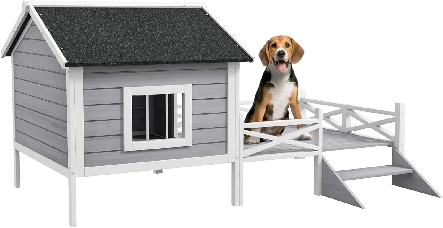 Wooden Outdoor Dog House with Porch and Water-Resistant Roof - Antland Marketplace