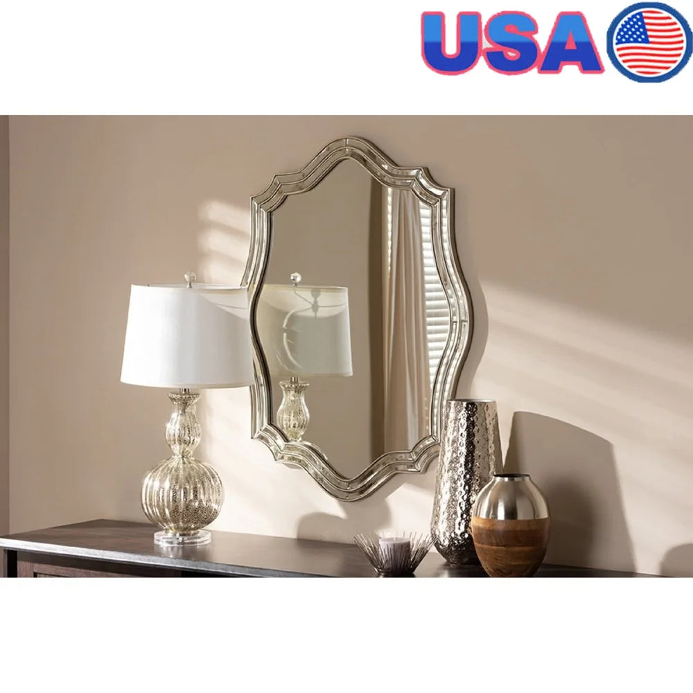 Antique Silver Wall Mirror With Double Metal Frame Rustic