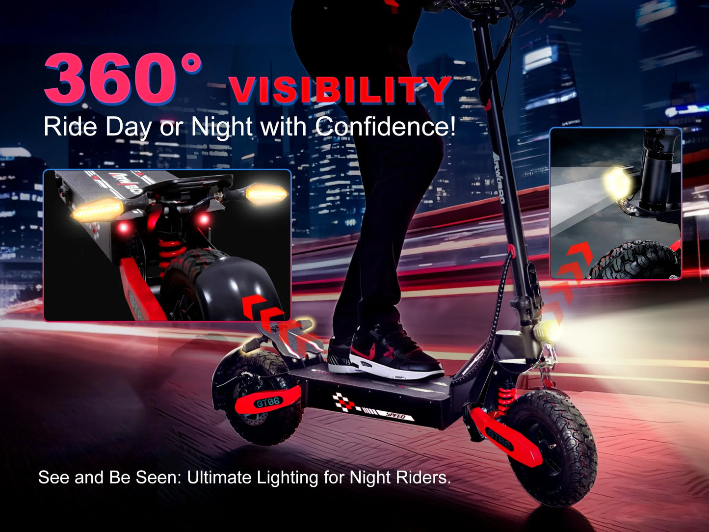 Arwibon GT06 1200W Foldable E Scooter 25 MPH 48V 13Ah 11Inch Off Road Tires