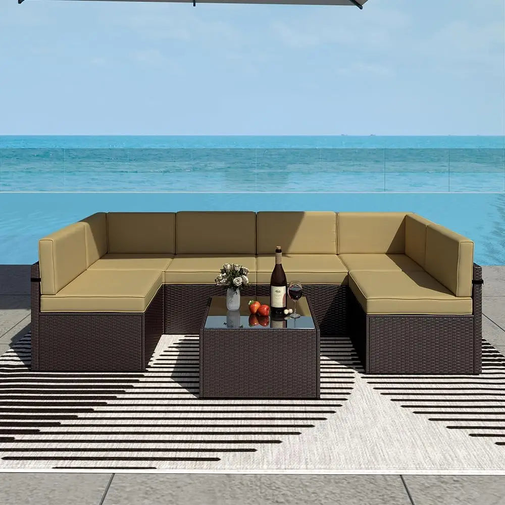 ZHUOTING 7 PCs Outdoor Patio Wicker Sectional Sofa Set