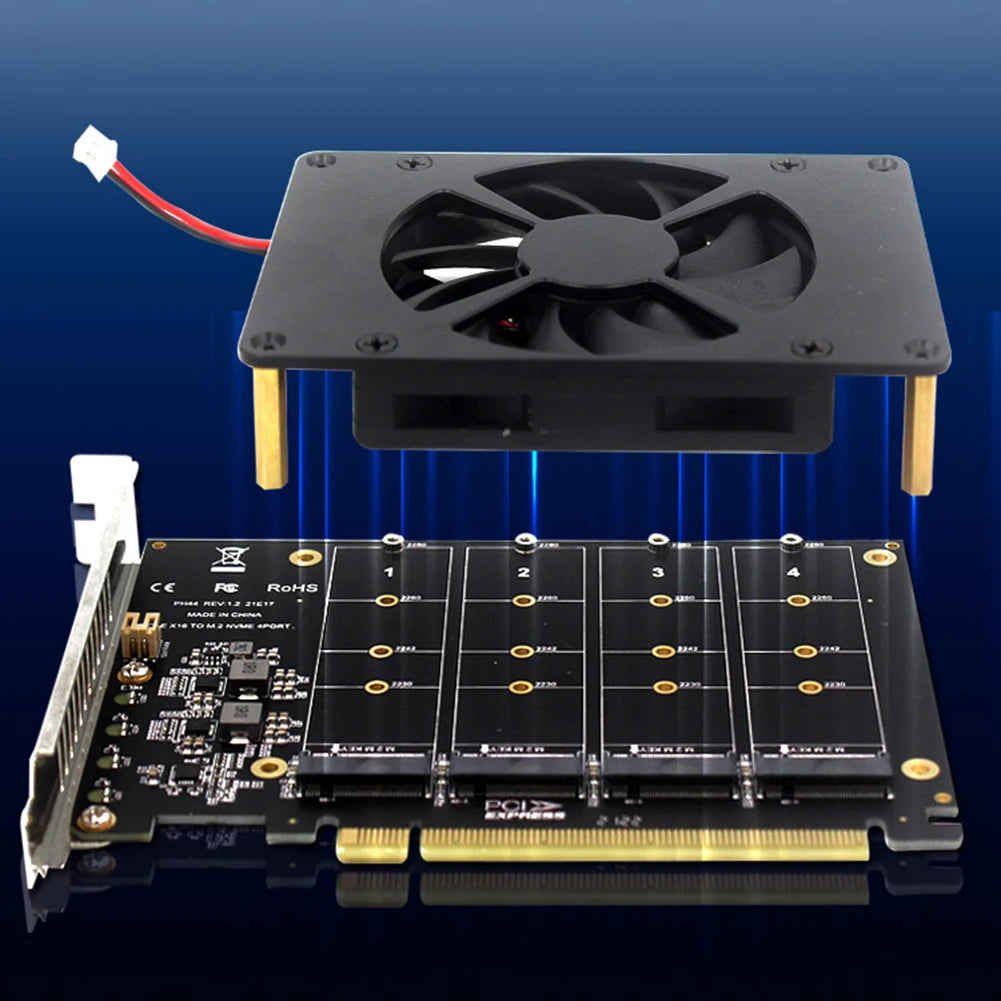 4 Disk PCIe Splitter Card With Heat Sink NVMe M2 SSD RAID