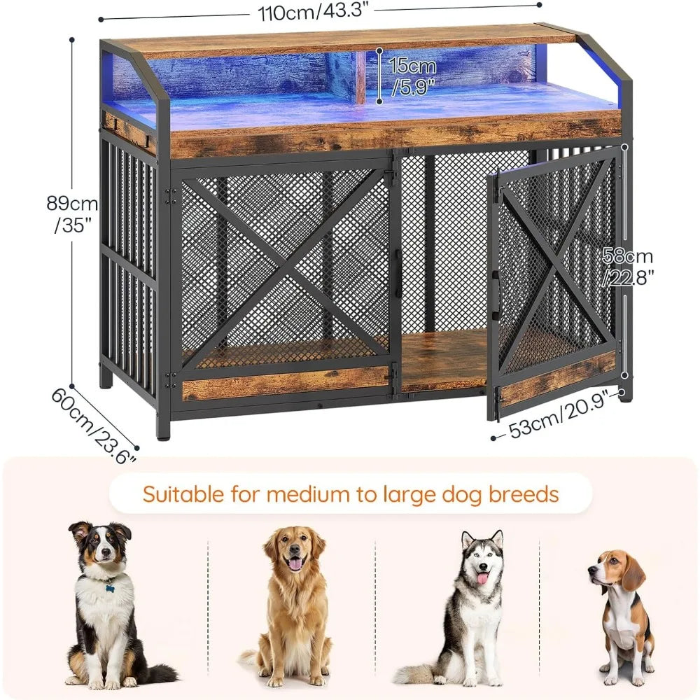 Masterpiece Large Dog Crate Furniture with LED Light - Antland Marketplace