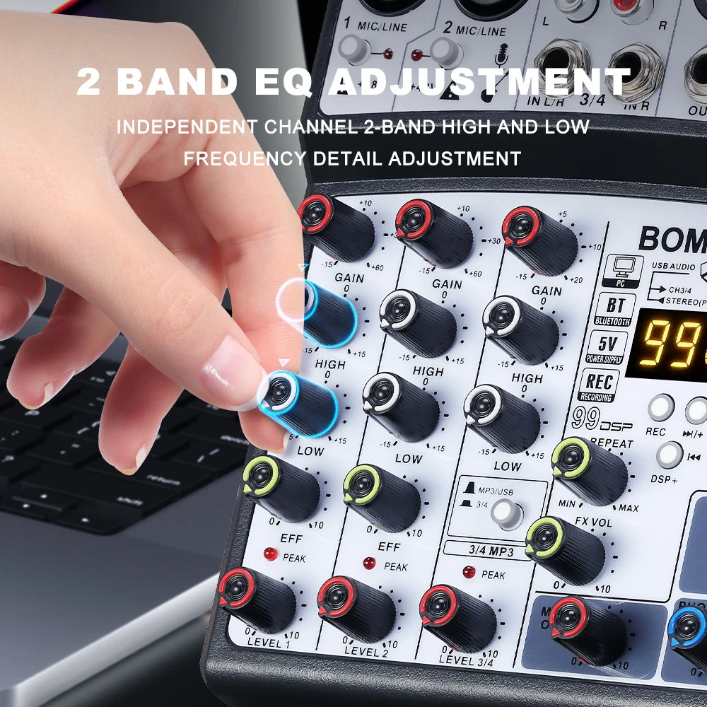 BOMGE 4 Channel DSP Echo DJ Audio Mixer with Bluetooth