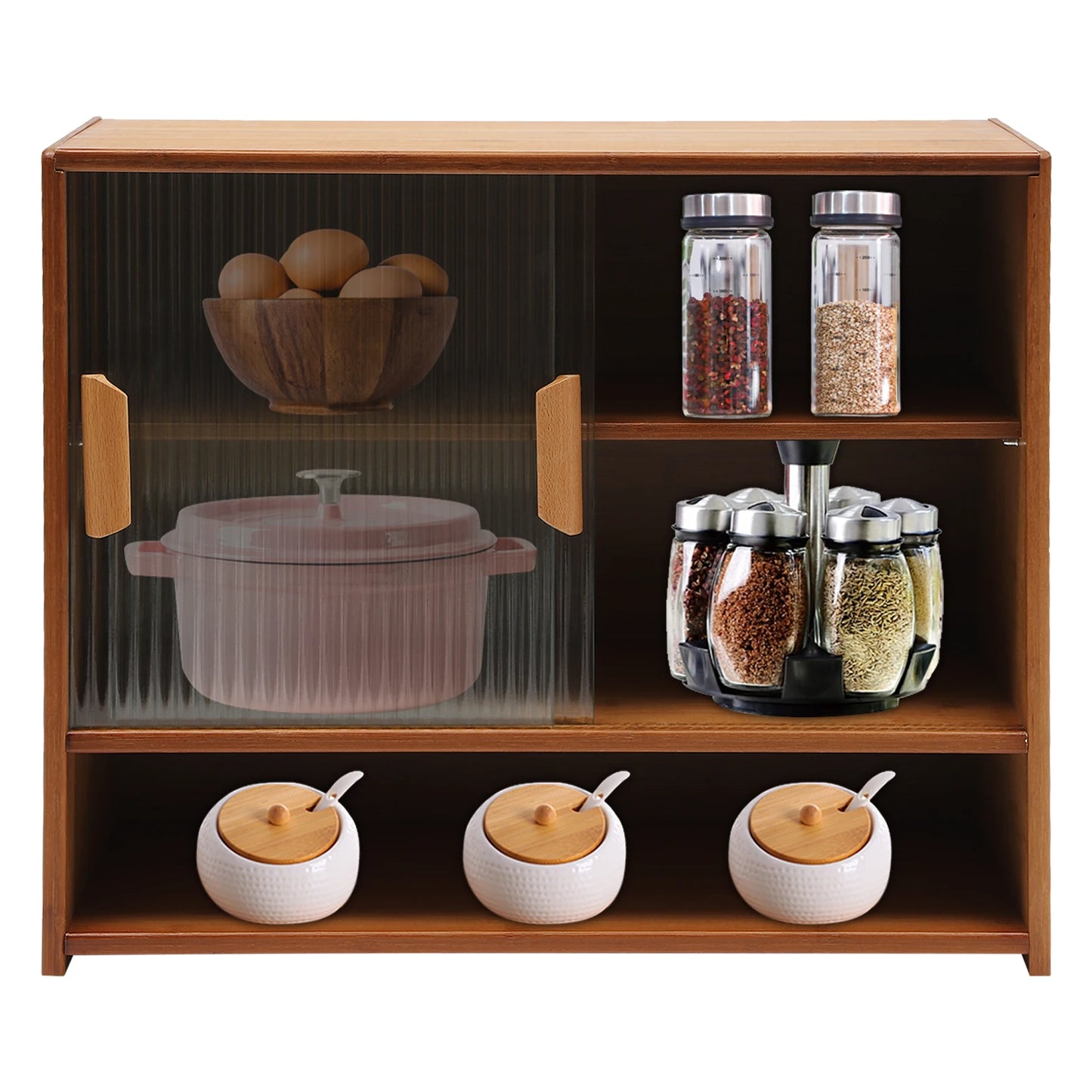 Bamboo Kitchen Pantry Sideboard Small Sliding Door Cabinet