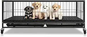 Large Stackable Metal Dog Crate With Wheels For Whelping And Puppies 43 Inch Heavy Duty Cage