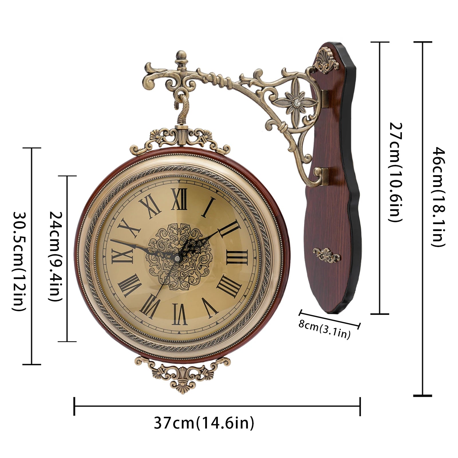 Double Sided Vintage Wall Clock 12 Inch Silent Sweep Design - Antland Marketplace