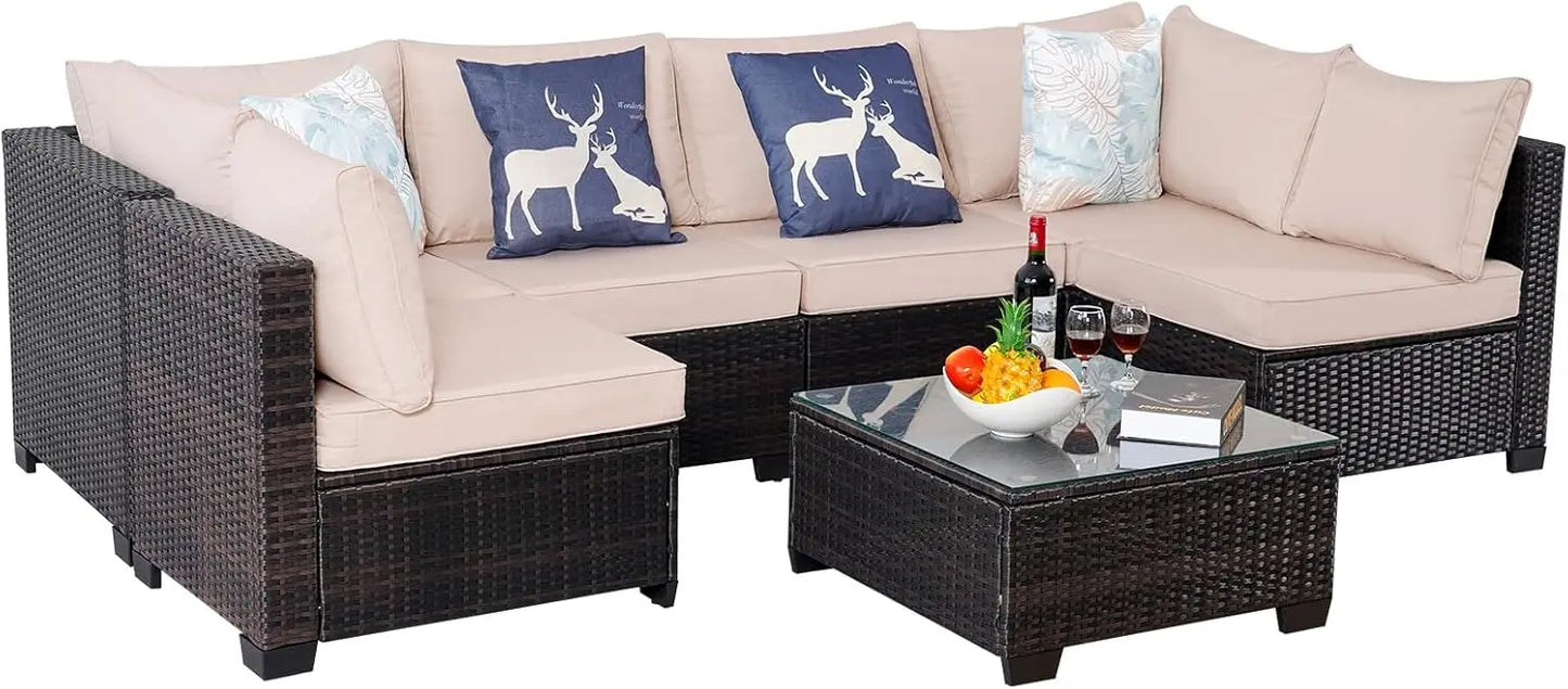 Angduo 7 Piece Outdoor Rattan Sectional Sofa Set Furniture