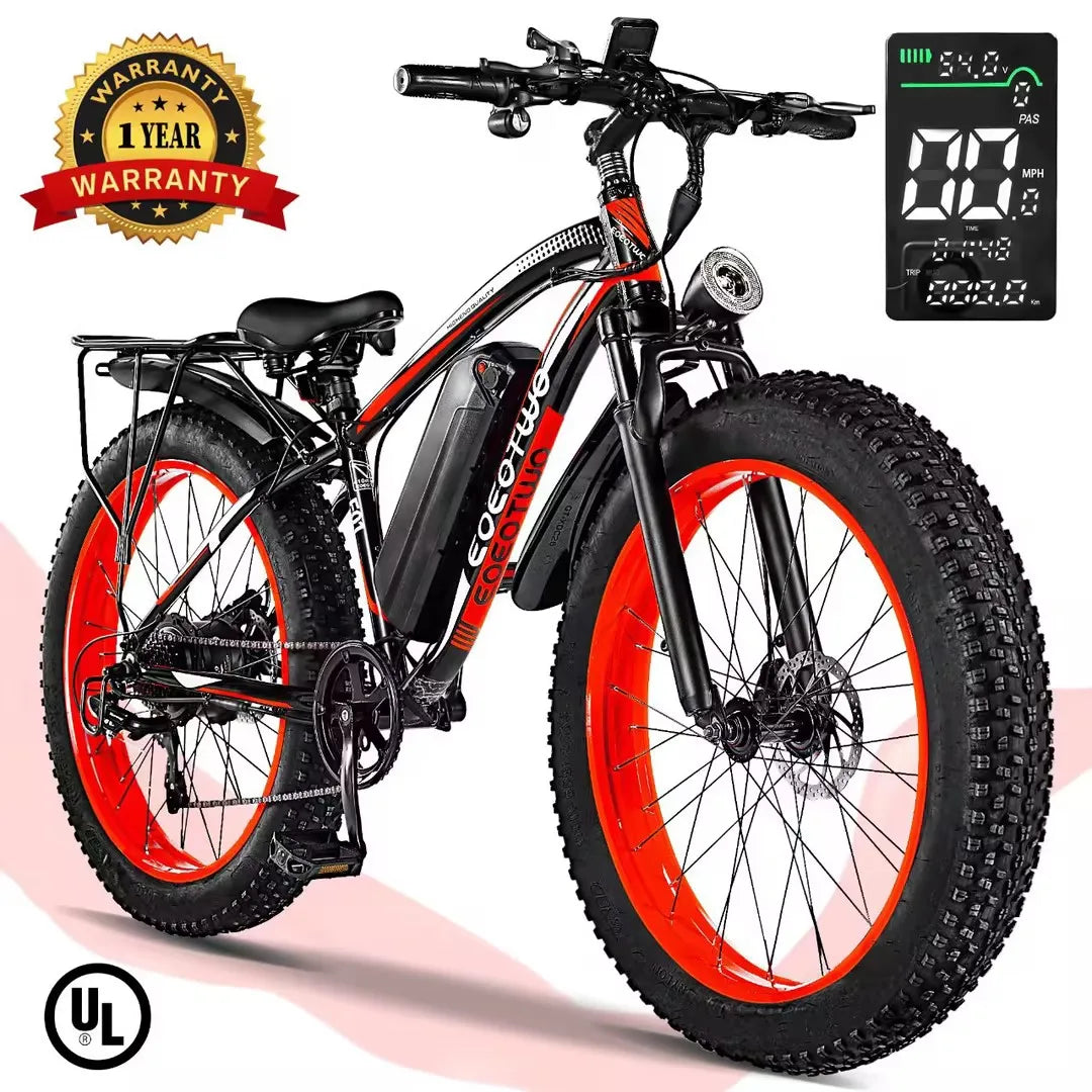 EOEOTWO E01 Electric Fat Tire Mountain Bike 1500W Peak Motor 34MPH 60 Mile Range