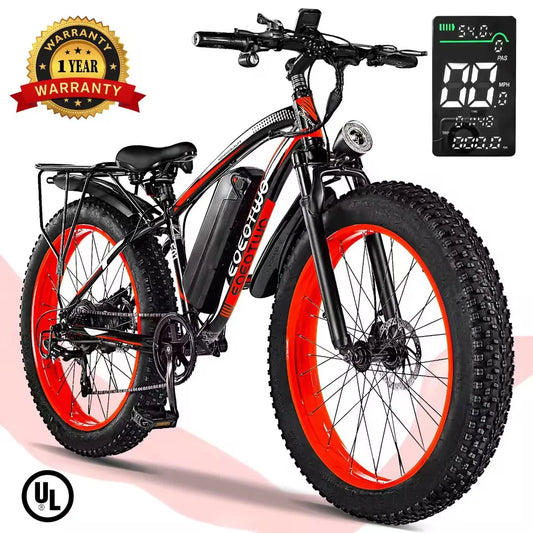 EOEOTWO E01 Electric Fat Tire Mountain Bike 1500W Peak Motor 34MPH 60 Mile Range