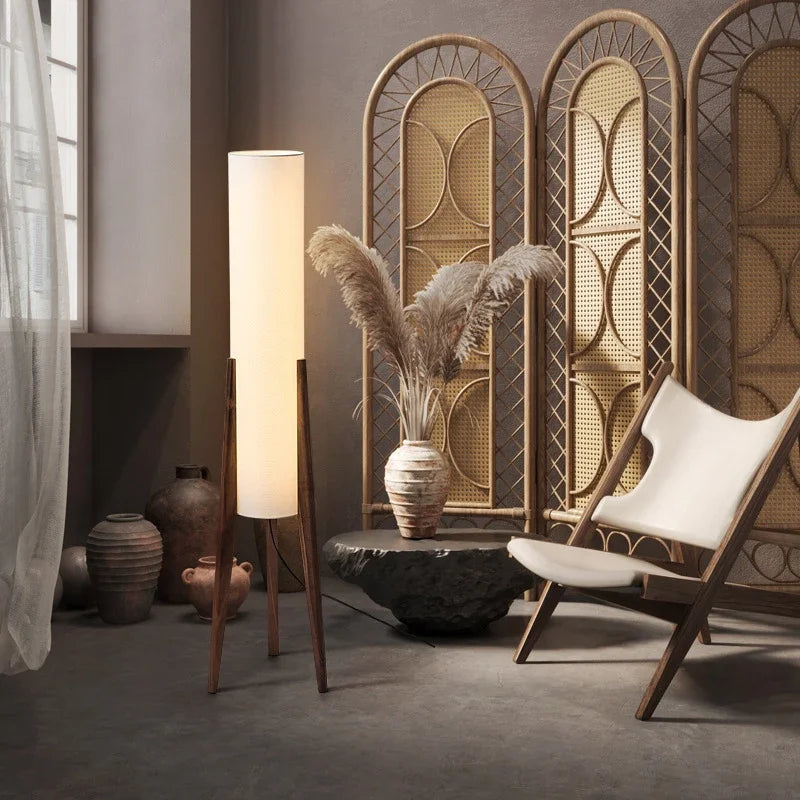 Japanese Retro Wabi Sabi Solid Wood Floor Lamp E27 LED