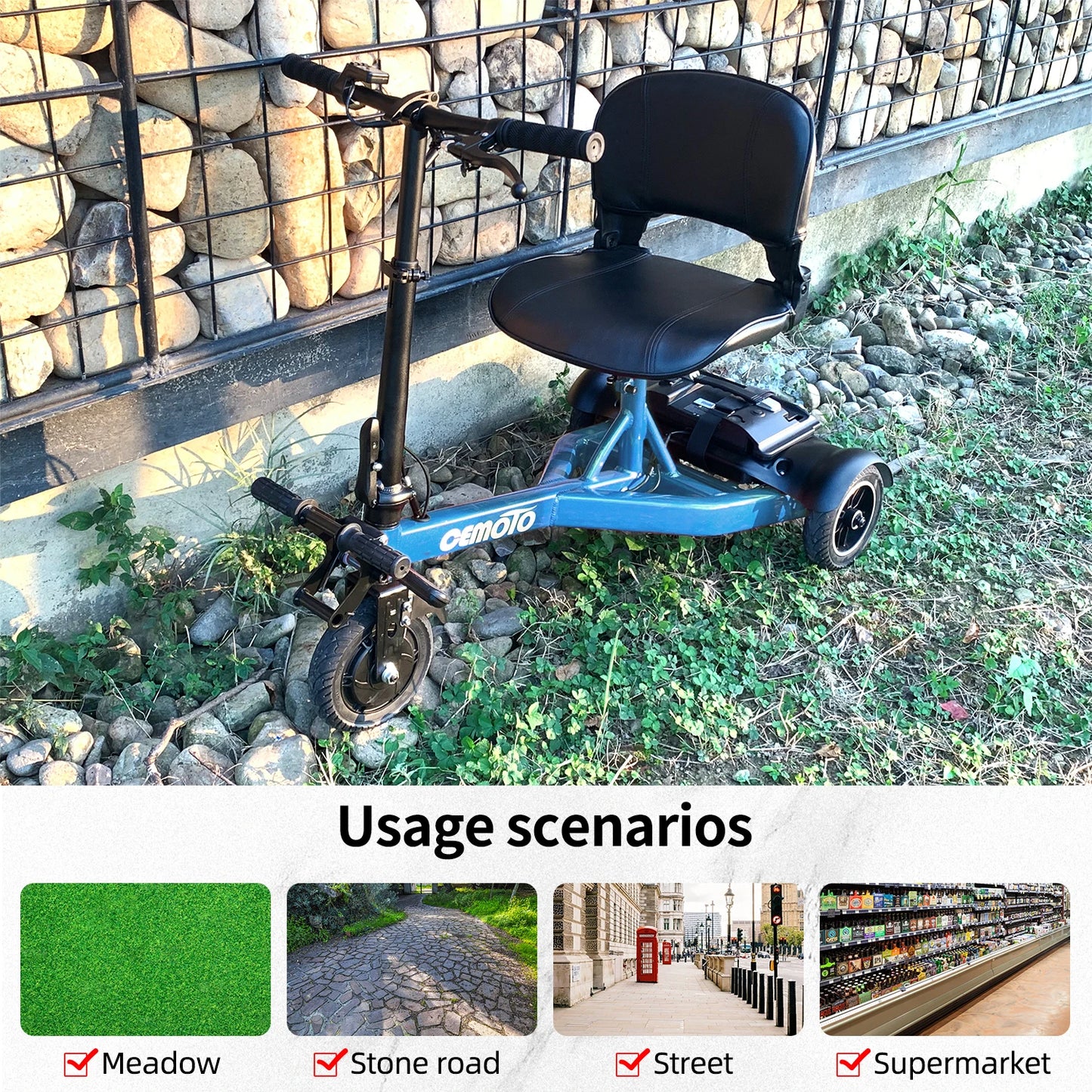 Aluminum Three Wheel Foldable Electric Scooter For Seniors 9kmh Lightweight
