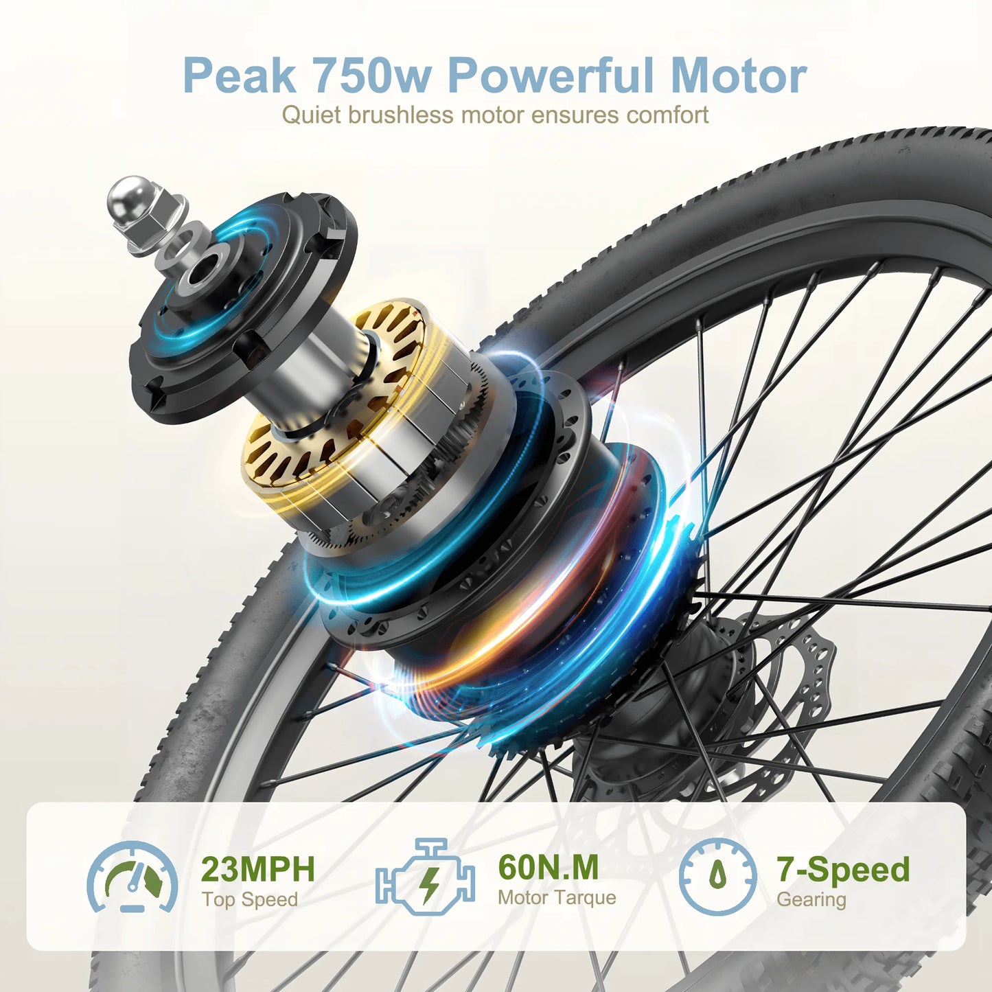 750W Electric Bike 24 Inch Wheel Dual Disc Brakes 7 Speed For Adults