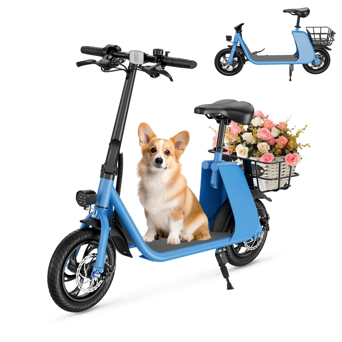 450W Adult Electric Scooter With Seat And Basket For Pets