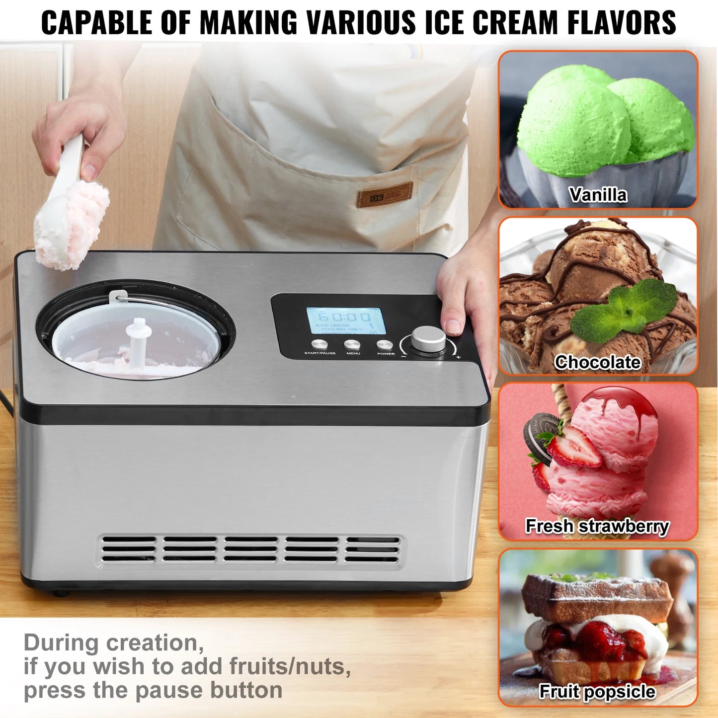 SucceBuy Automatic Ice Cream Maker With Compressor 2 Qt
