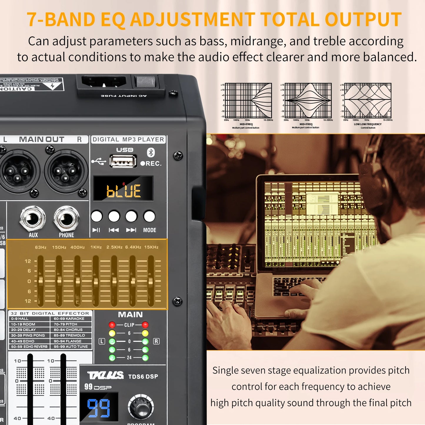 Tklbls TDS6 6-Channel Mixer with 99 Effects and USB