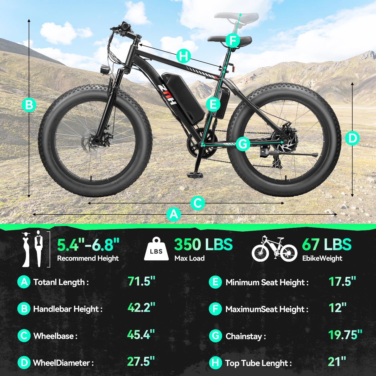 ZNH 1000W Fat Tire Electric Bike 48V 26MPH 50 Mile Range 1 Year Warranty