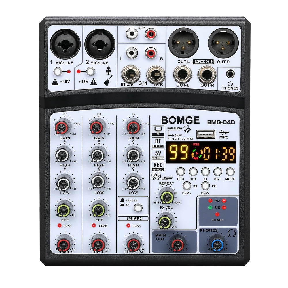BOMGE 4 Channel DSP Echo DJ Audio Mixer with Bluetooth