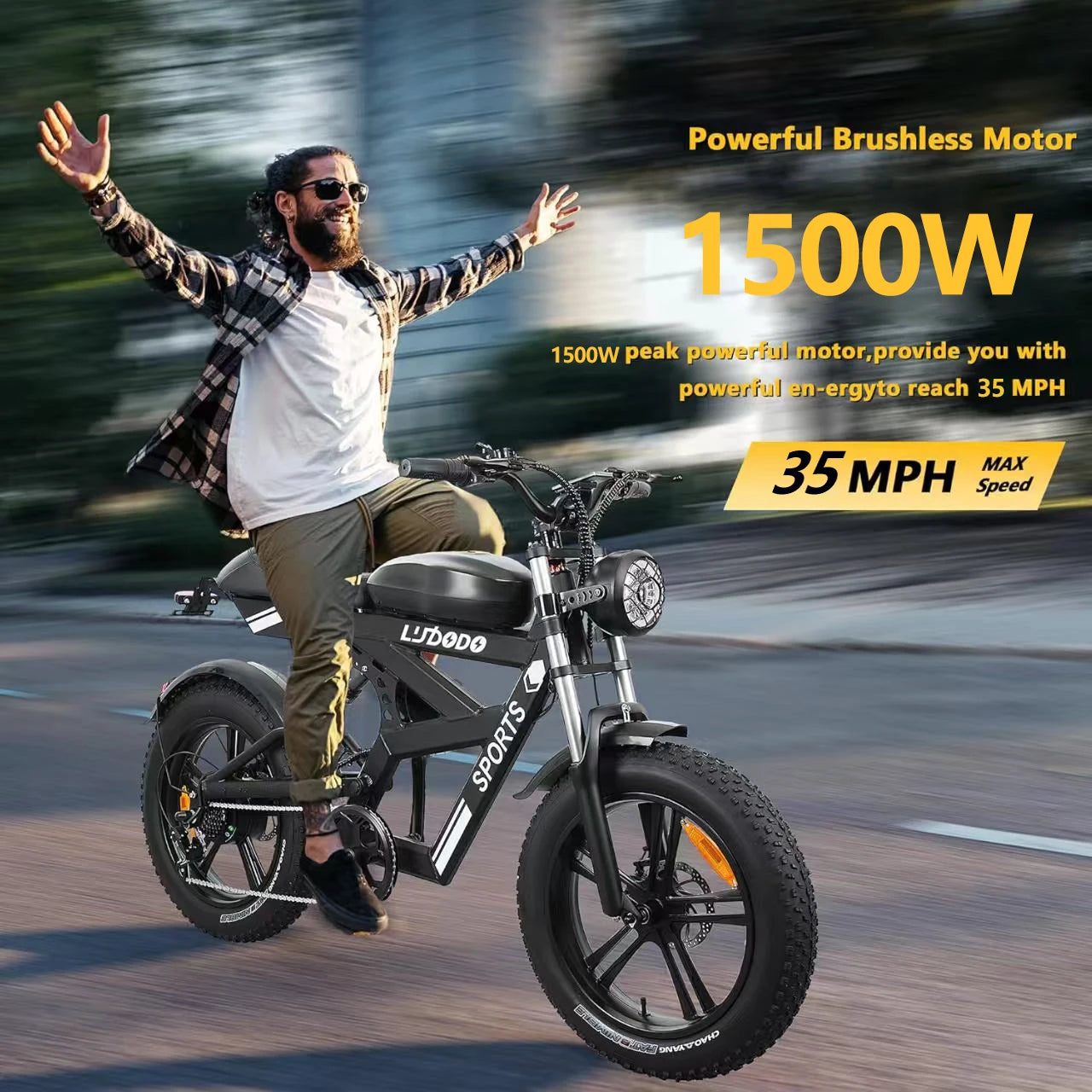 Adult Fat Tire Electric Bike 1500W Peak 35 MPH 48V 816Wh Battery
