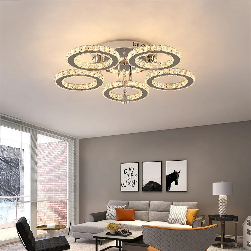 Modern Crystal Chandelier Flush Mount Ceiling Light Fixture