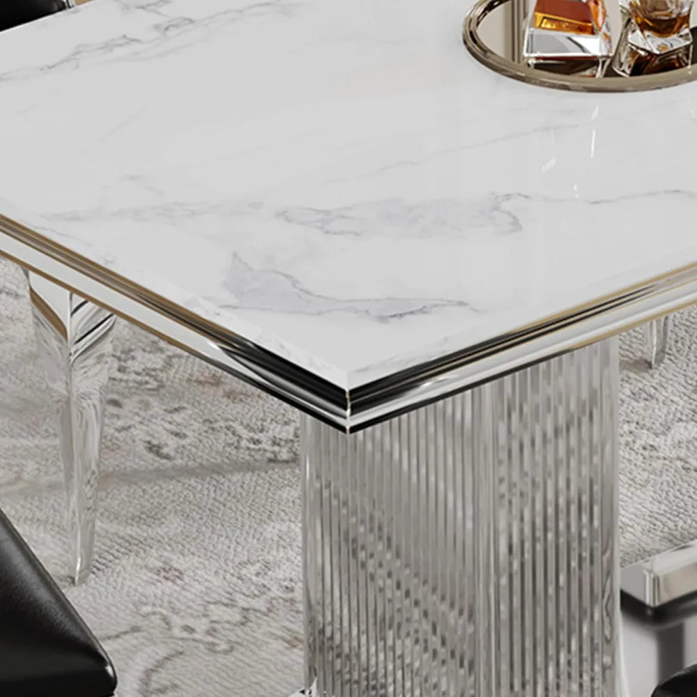 Modern Seven Piece Faux Marble Dining Set For 6 With Chairs