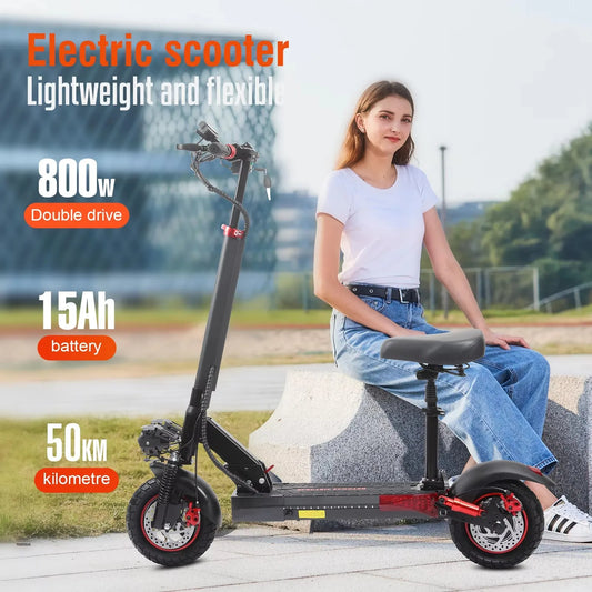 New 800W Dual Motor Foldable Electric Scooter 48V 10 Inch Vacuum Tires