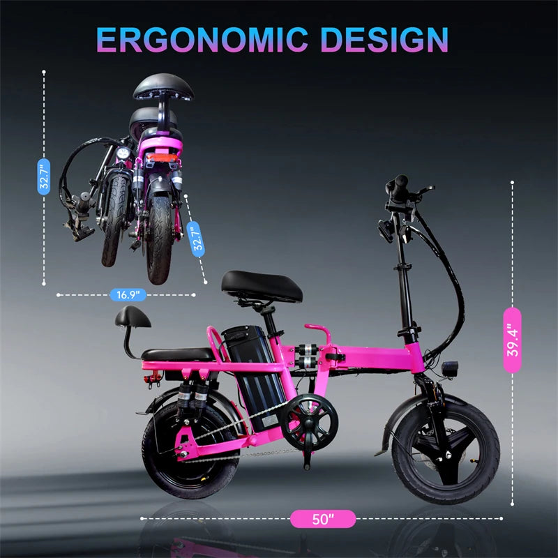 Folding Electric Bicycle 500W Peak Motor 48V 20Ah Long Range Commuter Bike