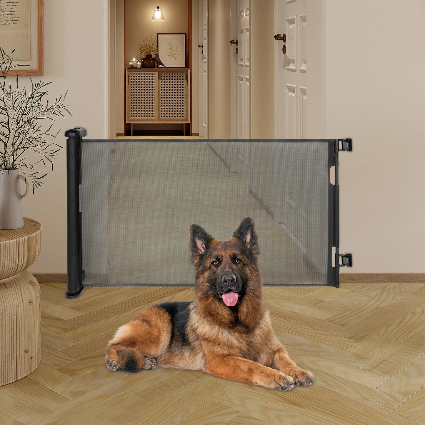 Adjustable White And Black Iron Pet Fence 40 To 300cm Indoor Safe Gate For Small To Medium Dogs 84cm Height 10 To 40lbs