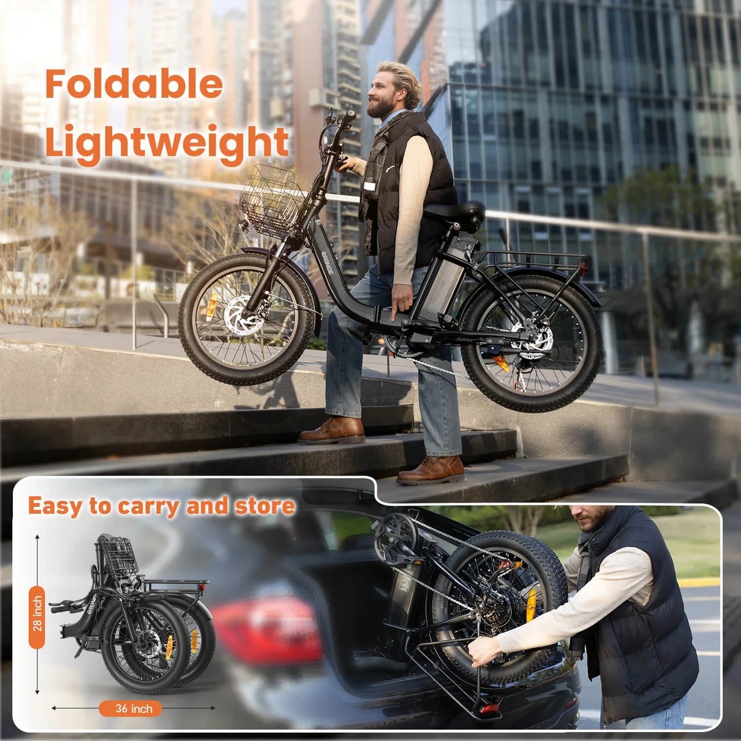 QRONGE 1000W Peak Folding Electric Bike With 486Wh Battery 70 Miles Range