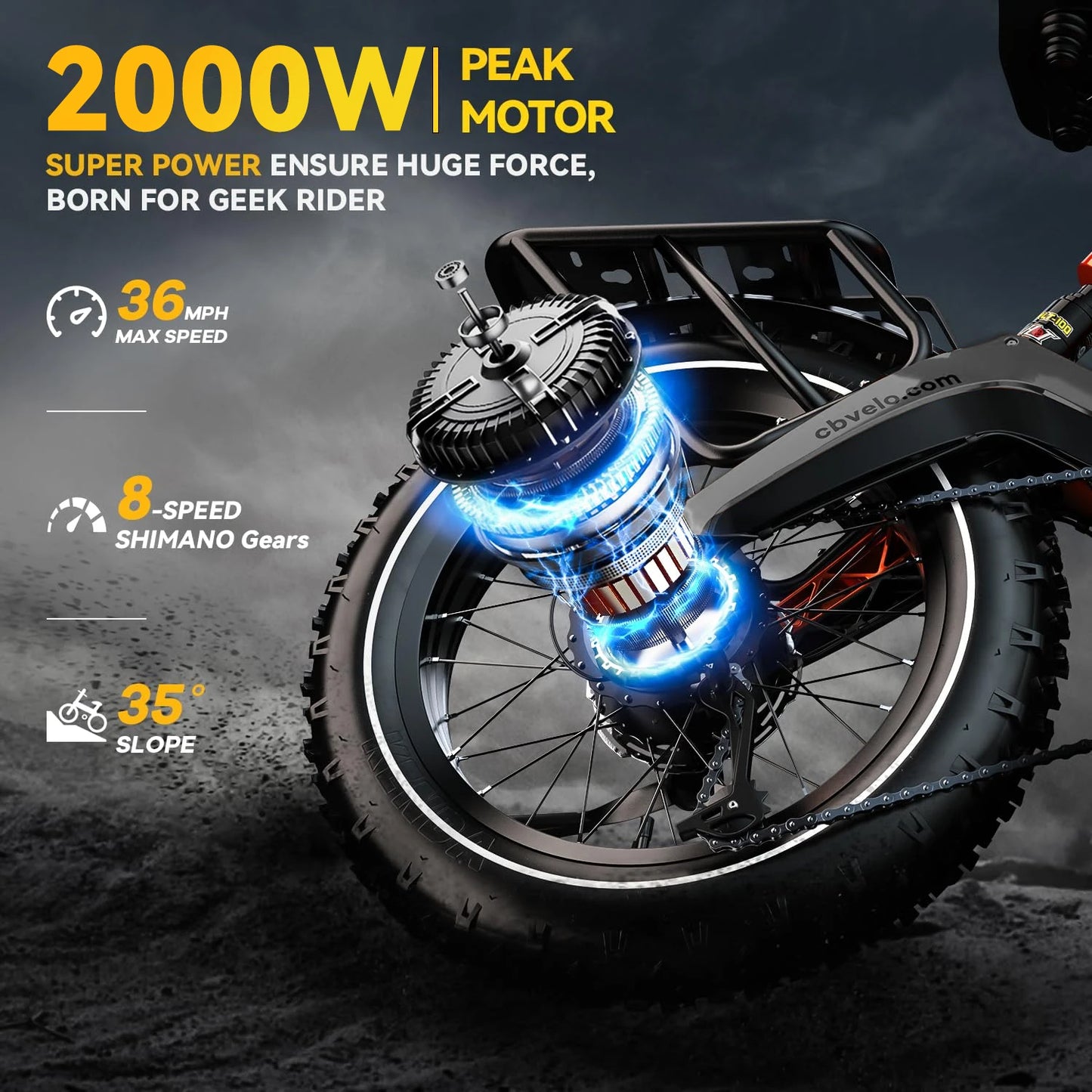 Cybervelo Folding Fat Tire Electric Bike EK6 2000W Peak