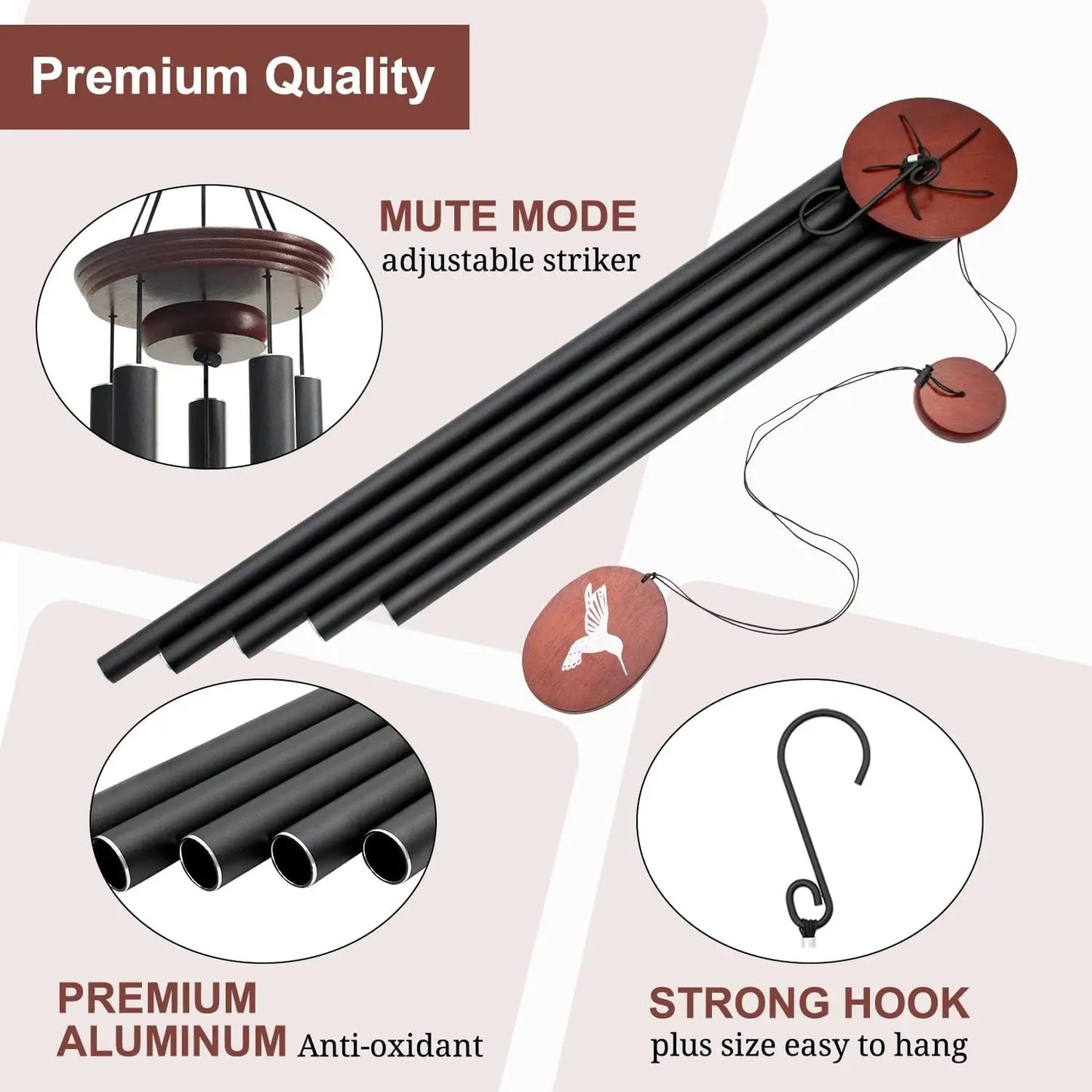 60 Inch Large Wind Chimes Outdoor Deep Tone 5 Tuned Tubes