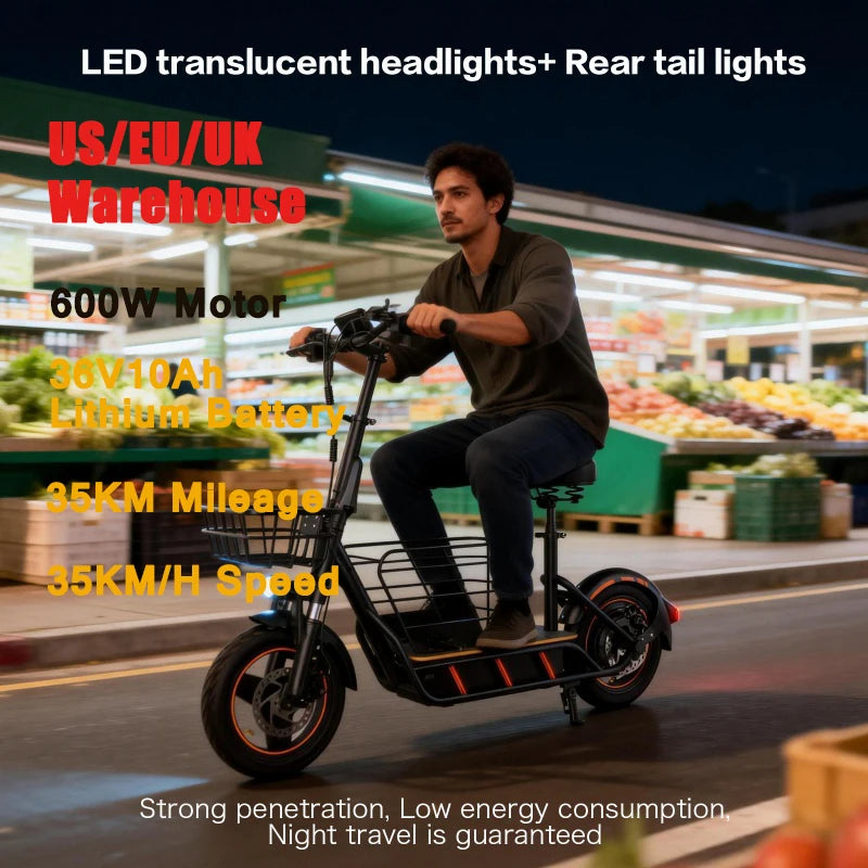 600W Electric Scooter With Baskets For Adults 22 Mile Range