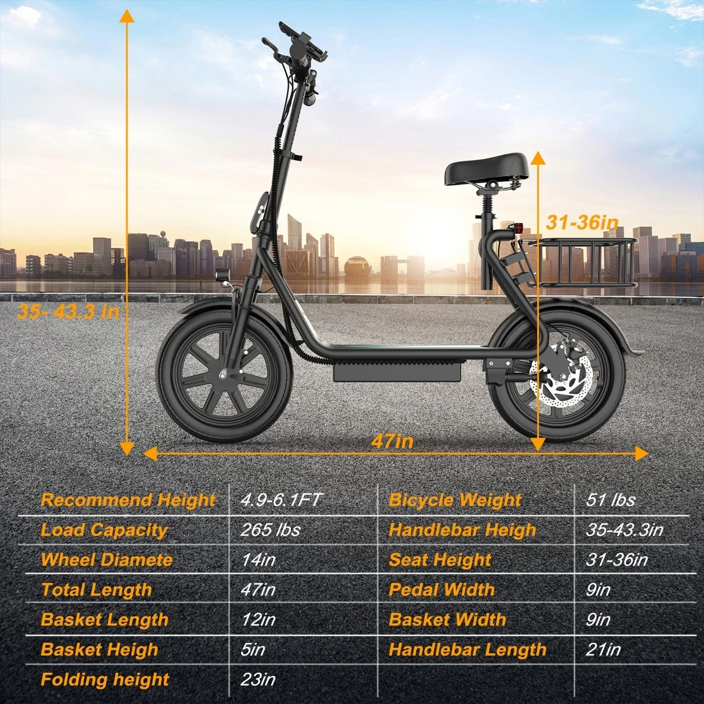 AOVOPRO ESBS 500W Foldable Electric Bike 14 Inch 10.4Ah