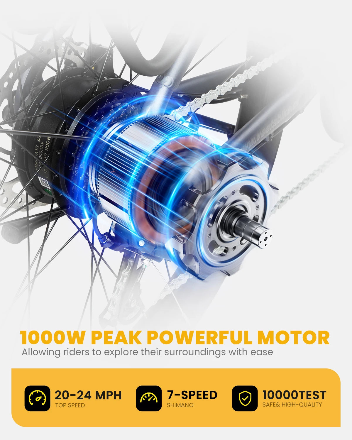 VEEFA Peak 1000W Electric Bike For Adults 27.5in 48V Removable Battery