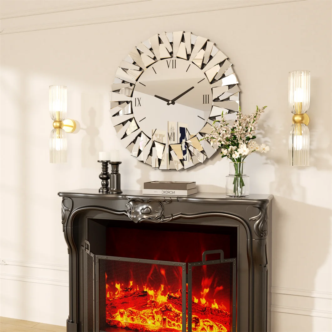 Large 3D Mirrored Wall Clock Sunburst Design 32 Inch - Antland Marketplace