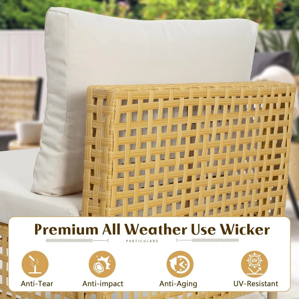7 Piece Wicker Patio Sectional Furniture Set Outdoor Rattan