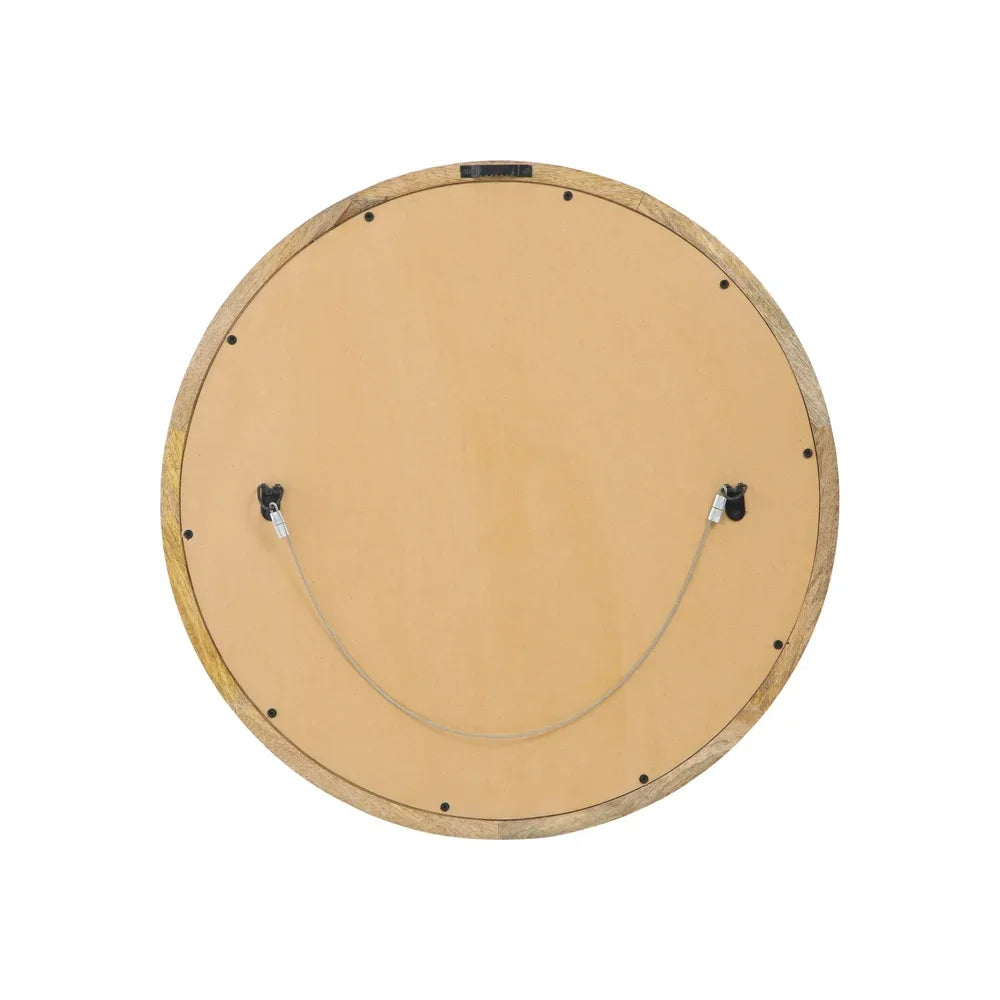 Modern Round Mirror Mango Wood Frame Handcrafted Wall Decor