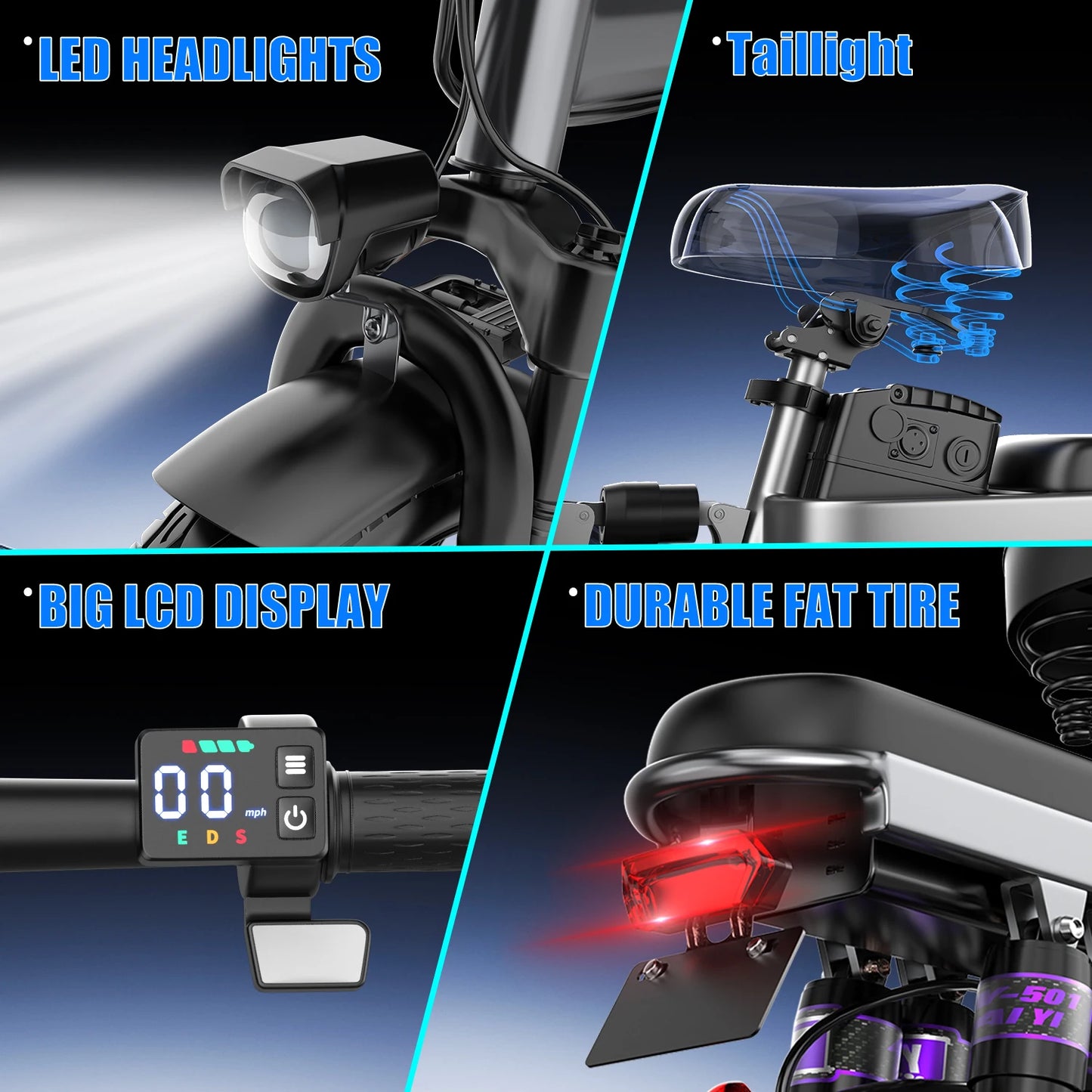 Folding Electric Bike 48V 15Ah Removable Battery 20 MPH
