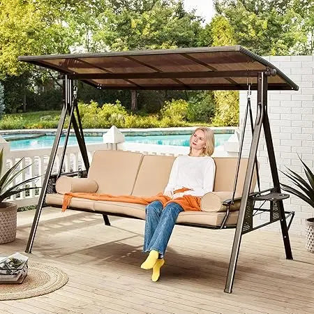 Oversized Outdoor Porch Swing With Hardtop 3 Seat Patio