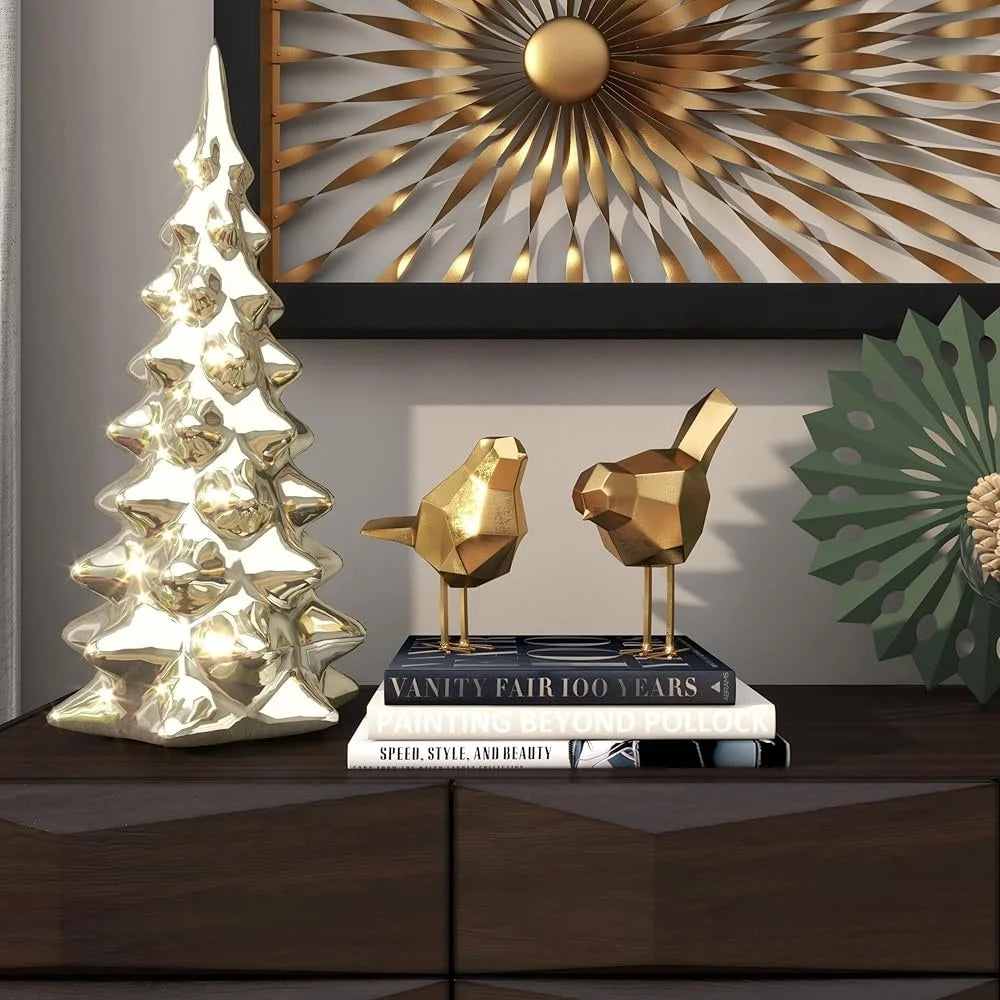Glamorous Polystone Bird Sculptures Set Of 2 Gold Finish