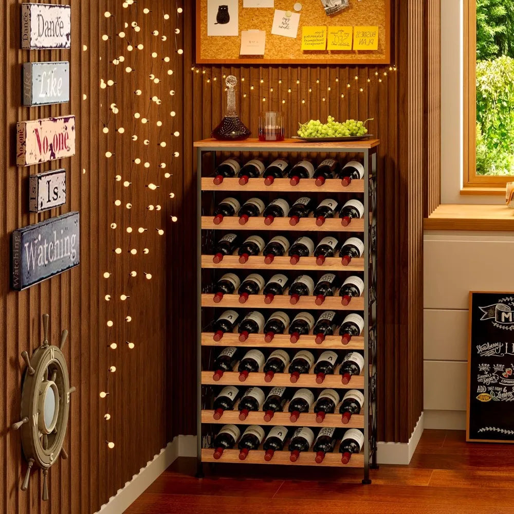 Freestanding Eight Tier Wooden Wine Rack For Floor Storage
