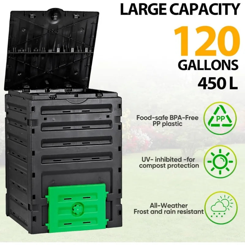 Large 120 Gallon BPA Free Garden Compost Bin Easy Assembly - Antland Marketplace
