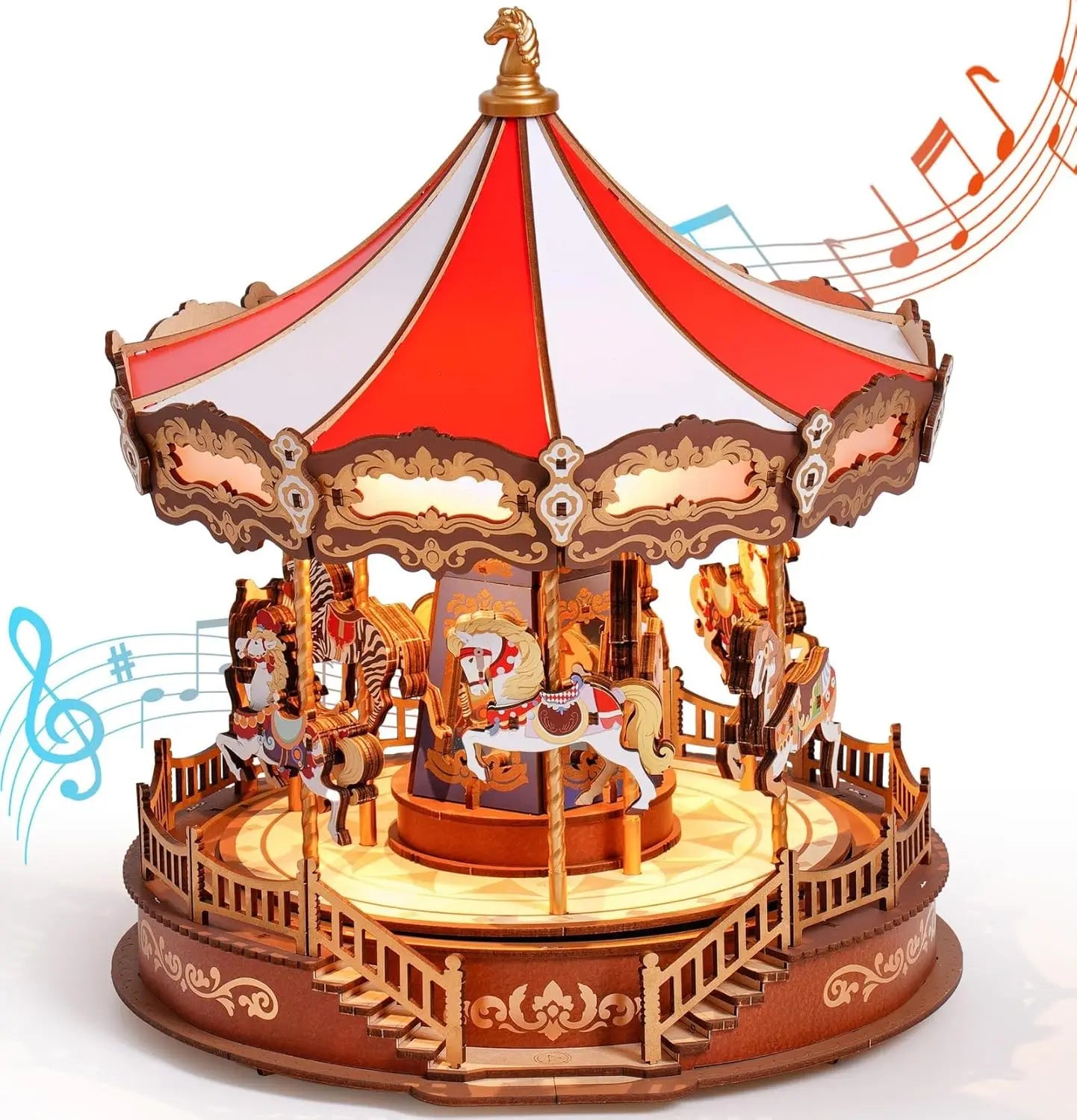 Robotime 3D Carousel Wooden Puzzle Music Box With LEDs